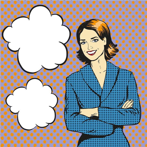 Mujer con burbuja de habla en estilo de arte pop retro Ilustración vectorial cómica