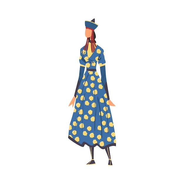 Vector mujer en buryatia ropa nacional representante femenina del país en el atuendo tradicional de la nación ilustración vectorial de estilo de dibujos animados
