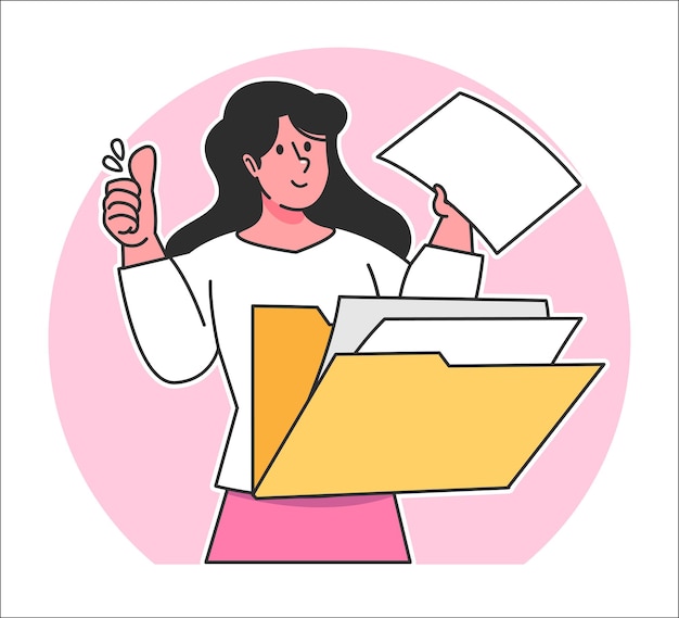 Una mujer busca datos en una carpeta de documentos.