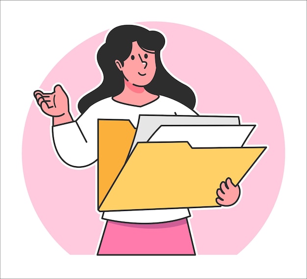 Una mujer busca datos en una carpeta de documentos.