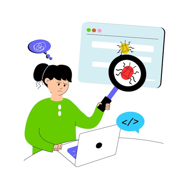 Mujer buscando e identificando errores en el software o el código