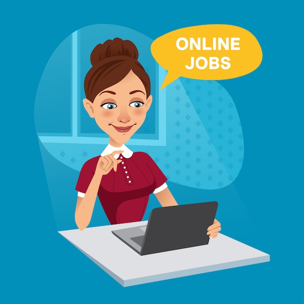 Mujer buscando trabajo a distancia. Teletrabajo