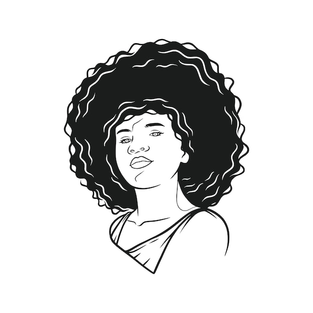 Mujer de cabello afro dibujada a mano en estilo de arte lineal