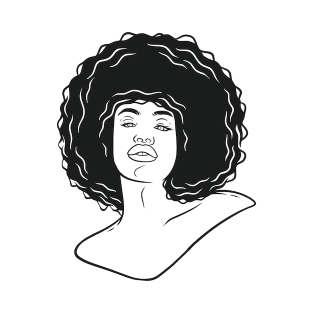 Mujer de cabello afro dibujada a mano en estilo de arte lineal