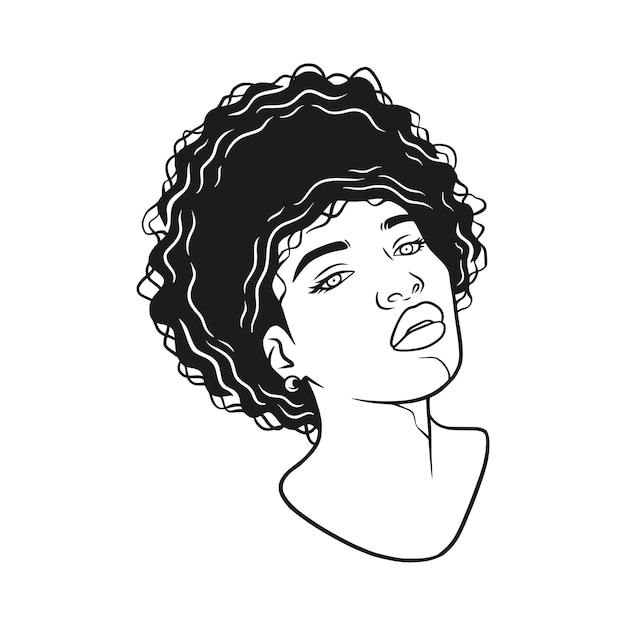 Mujer de cabello afro dibujada a mano en estilo de arte lineal