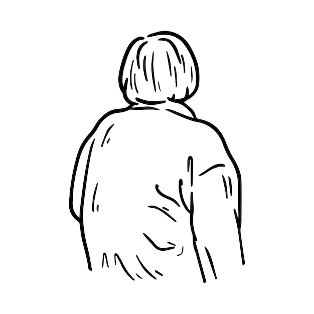 Mujer con cabello corto en chaqueta hombre vista posterior doodle dibujos animados lineales para colorear