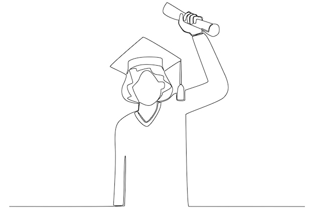 Una mujer con cabello corto se graduó con las mejores calificaciones Dibujo de una línea de graduación