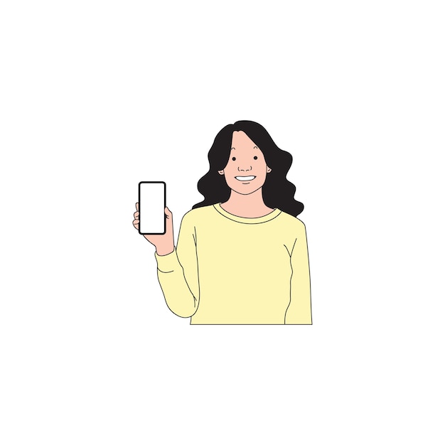 una mujer con el cabello largo está mostrando su teléfono celular