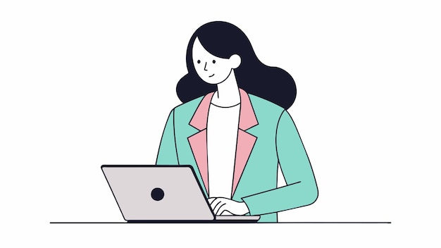 una mujer con cabello largo está trabajando en una computadora portátil