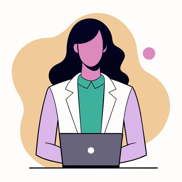 una mujer con cabello largo está trabajando en una computadora portátil