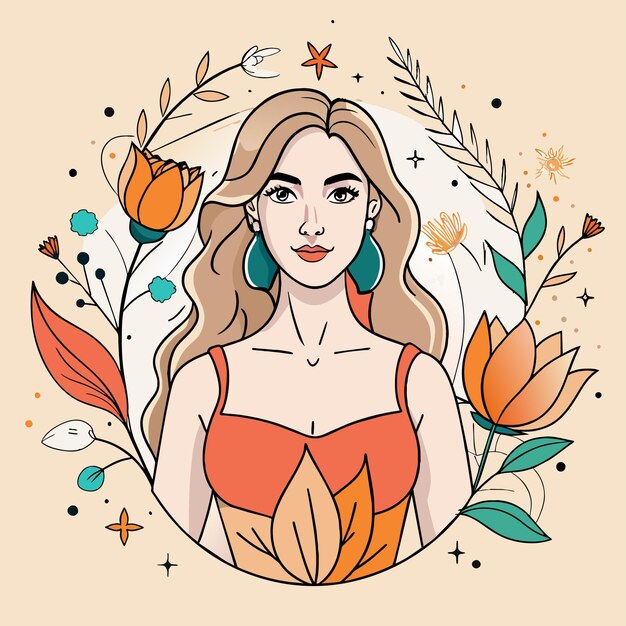 Vector una mujer con el cabello largo y una flor en el cabello