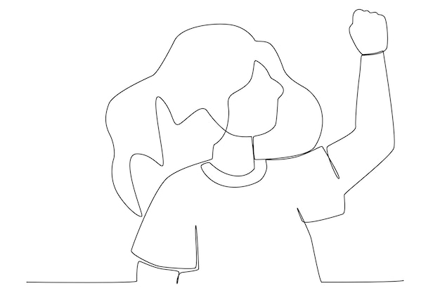 Una mujer con cabello largo levantando el puño para el arte de una línea del día de la mujer