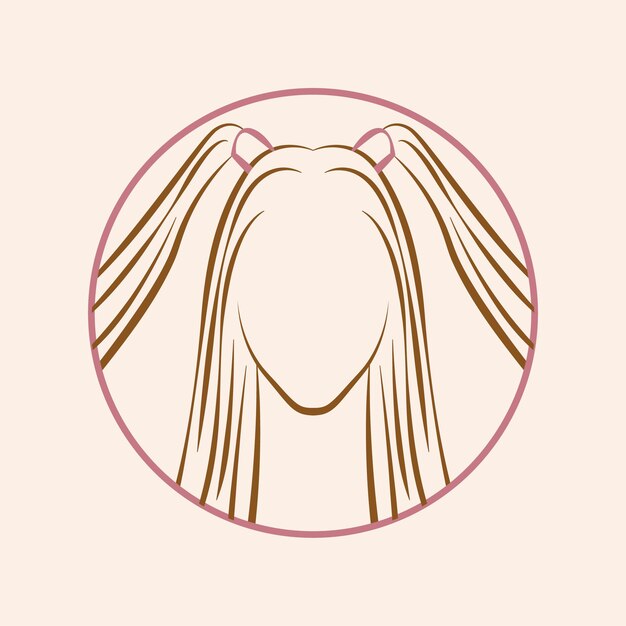 Mujer con cabello largo y negro y labios rojos ilustrados. Emblema del logotipo vectorial para la industria de la belleza.