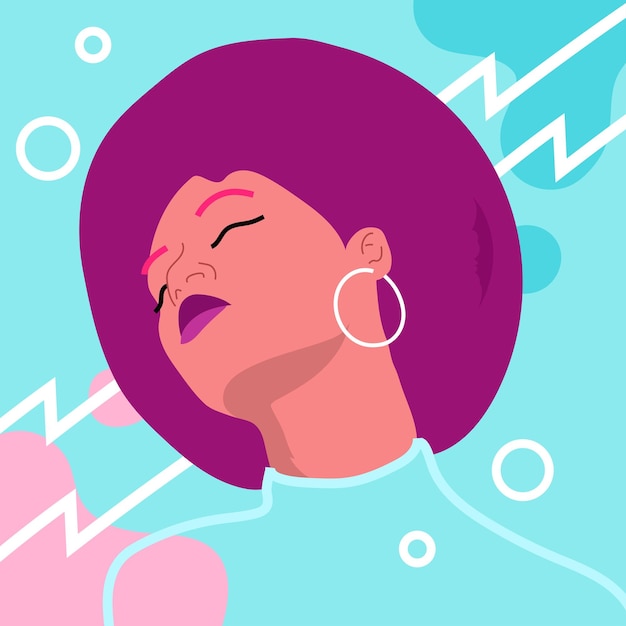 mujer de cabello negro disfrutando de la ilustración vectorial de la atmósfera