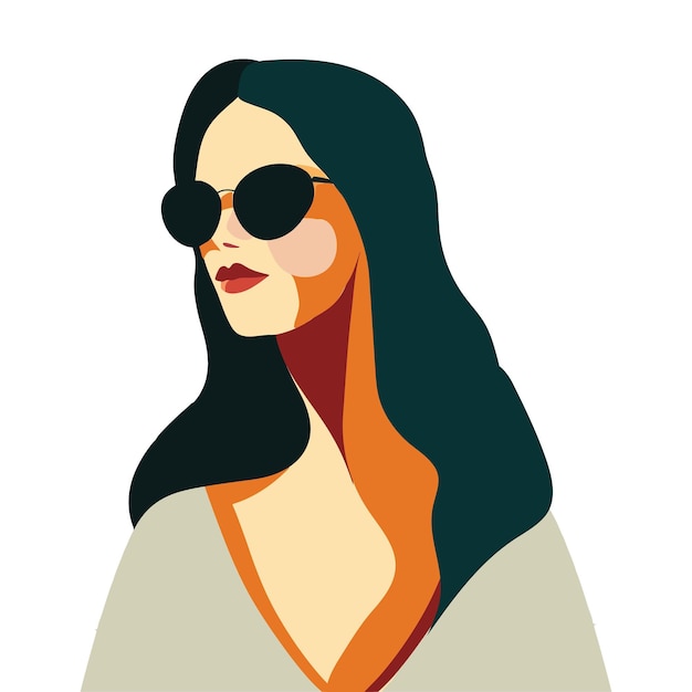 Vector una mujer con cabello negro con gafas de sol arte vectorial mes de la historia de la mujer día de la mujer