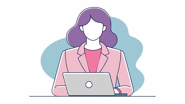 una mujer con cabello púrpura está trabajando en una computadora portátil