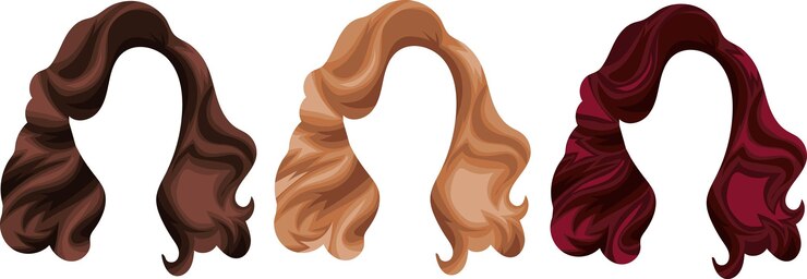 Vector mujer con cabello rizado marrón rojo y rubio con franja conjunto de plantillas para personajes femeninos