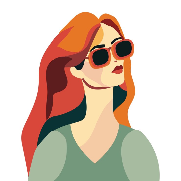 Una mujer de cabello rojo con gafas de sol arte vectorial Mes de la historia de la mujer Día de la mujer
