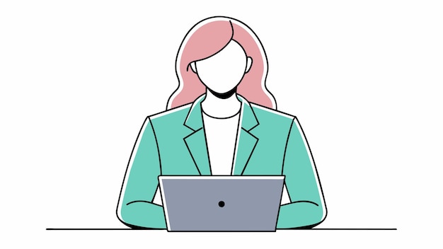 una mujer con cabello rosa está trabajando en una computadora portátil