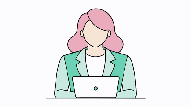 una mujer con cabello rosa está trabajando en una computadora portátil