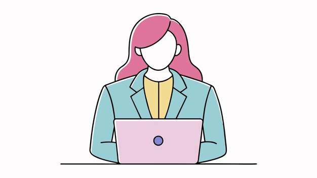 una mujer con cabello rosa está usando una computadora portátil
