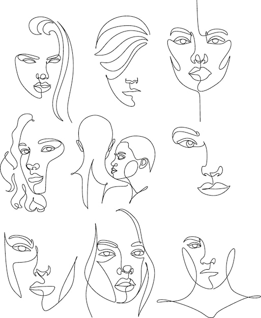 Mujer cabeza vector lineart ilustración Dibujo de estilo de una línea Mujer Línea Arte Minimalista Logotipo