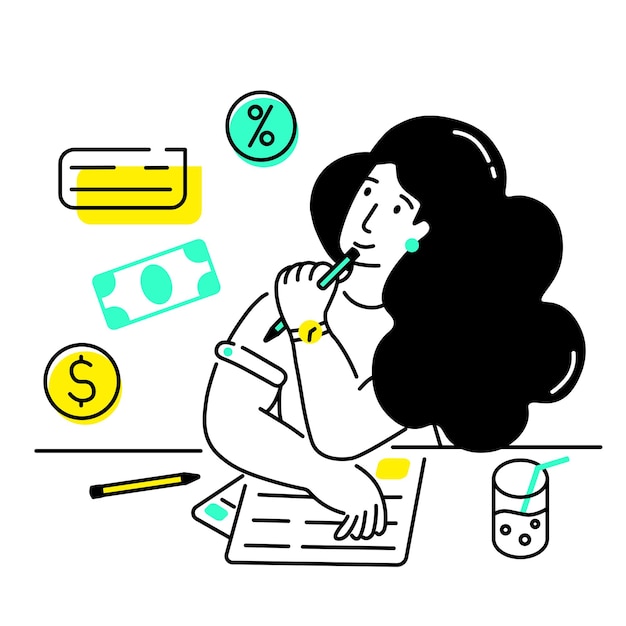 Mujer calcula sus gastos e ingresos