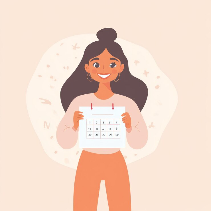Mujer con un calendario y una cara sonriente