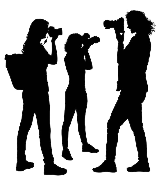 Vector mujer con cámara. silueta de fotógrafo