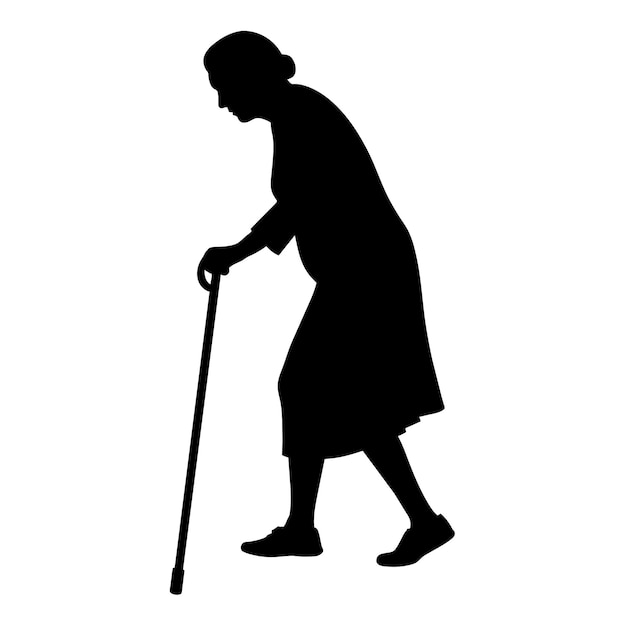 una mujer camina con un bastón en la mano