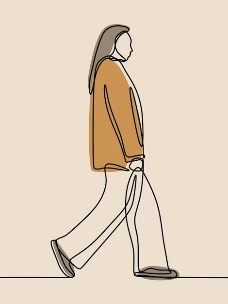 Mujer caminando en línea arte de línea continua