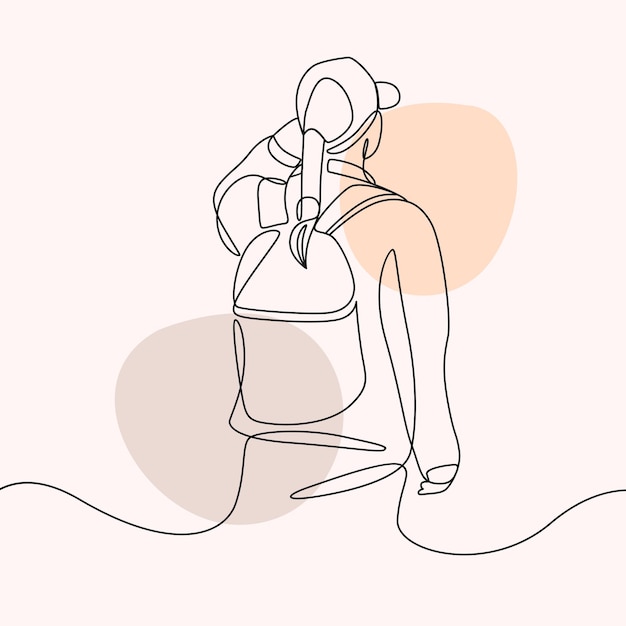 Mujer caminando mirando hacia atrás en estilo de arte de línea continua