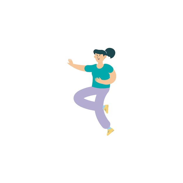 una mujer con una camisa azul está haciendo un truco en una patineta