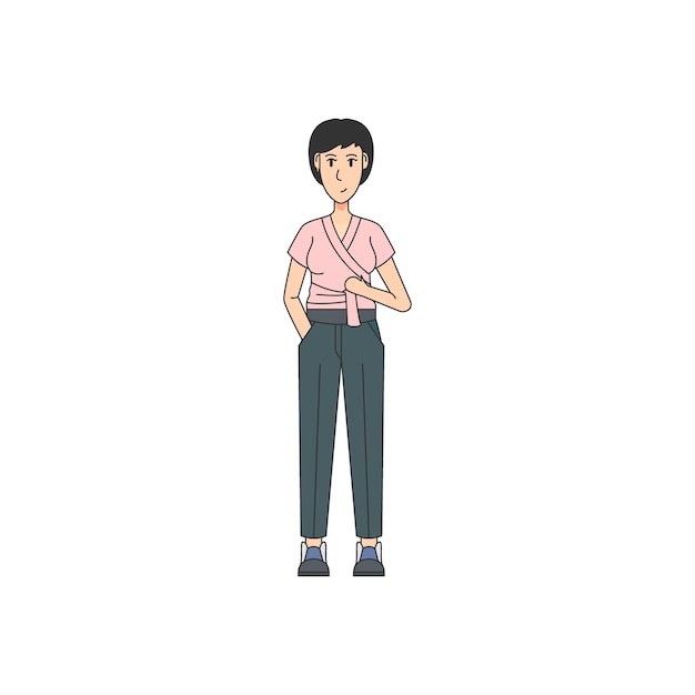mujer con camisa naranja haciendo mantenimiento de la gente
