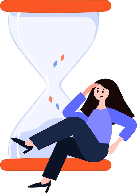 una mujer cansada del trabajo en estilo plano aislado en el fondo