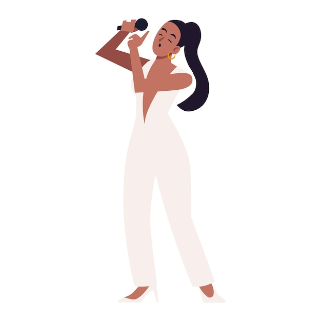 Vector mujer cantando con icono de micrófono aislado