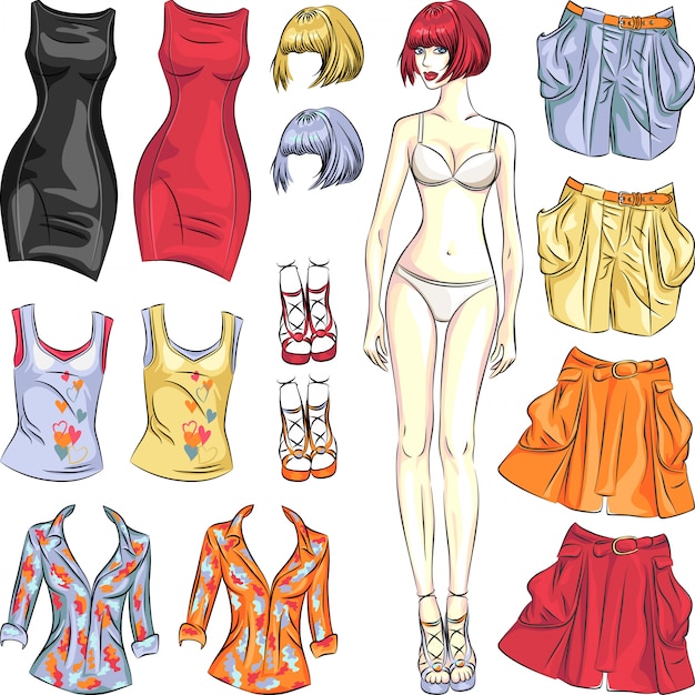 Mujer de carácter con ilustración de ropa ropa