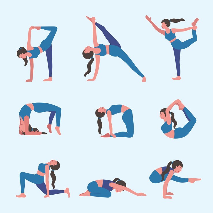 Vector mujer de carácter practicando pose de yoga