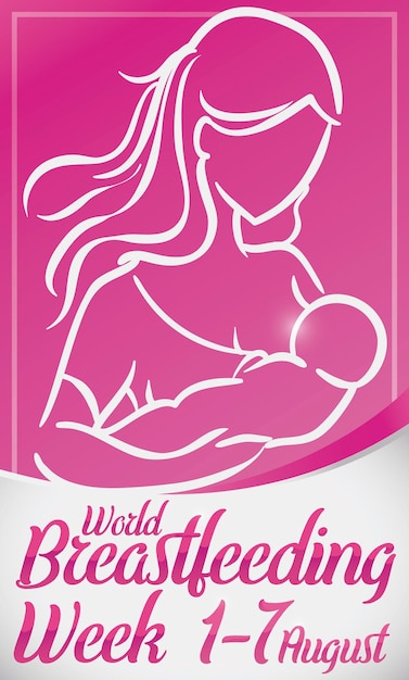 Vector mujer cariñosa amamantando a su bebé en contornos para la semana mundial de la lactancia materna en agosto