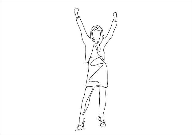 Una mujer celebra el éxito en el arte de la línea