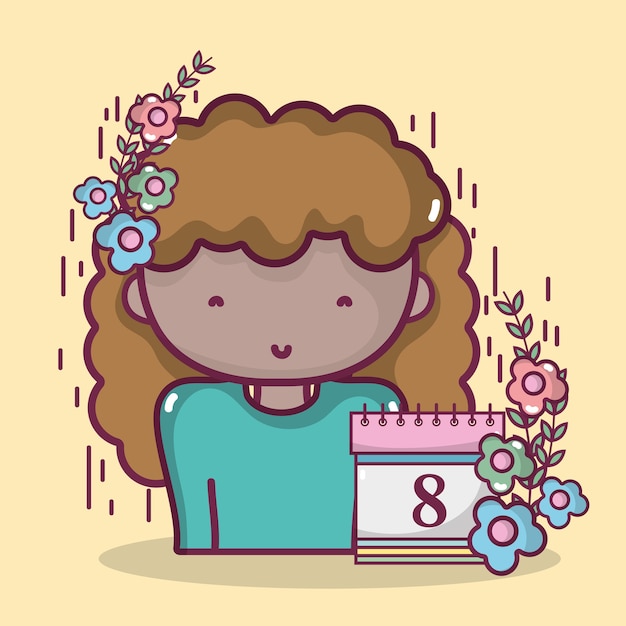 Vector mujer con celebración del calendario y decoración de flores