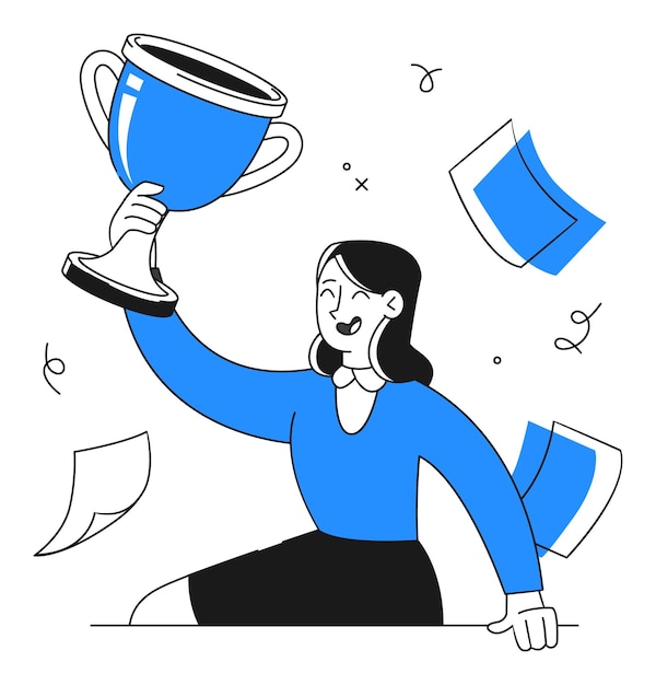 Mujer celebrando con un trofeo