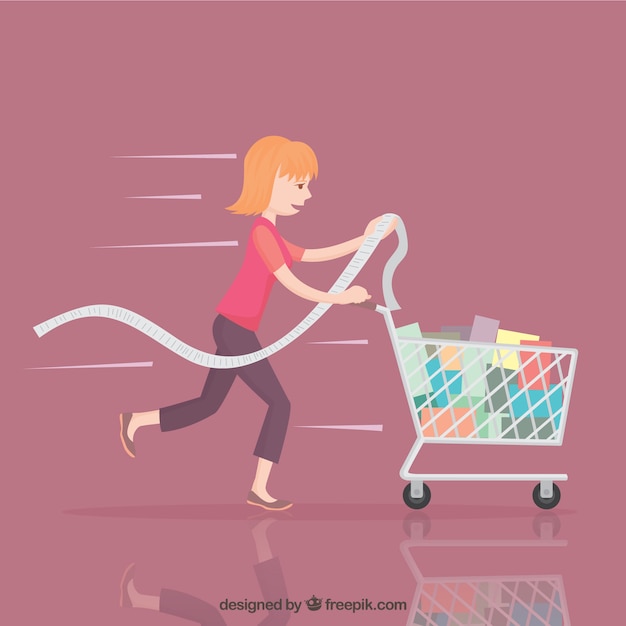 Vector mujer con la cesta de la compra