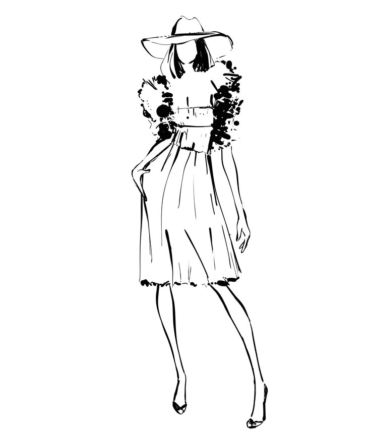 mujer, en, un, chaqueta, traje, moda, ilustraciones, bosquejo