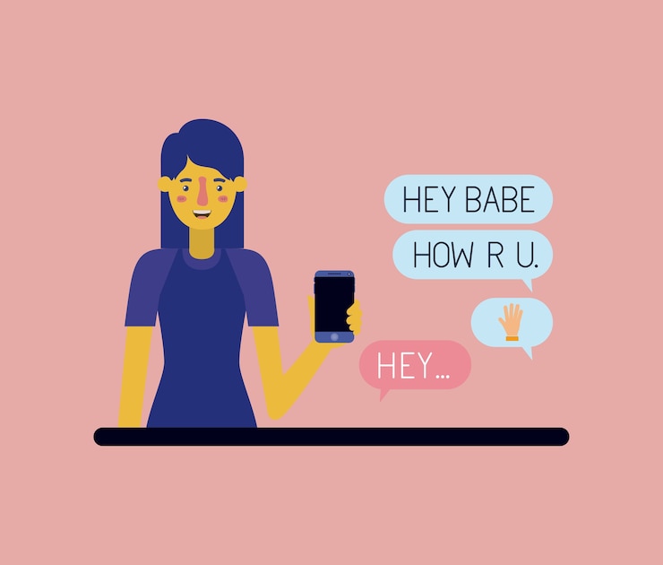 Vector mujer chateando con teléfono inteligente