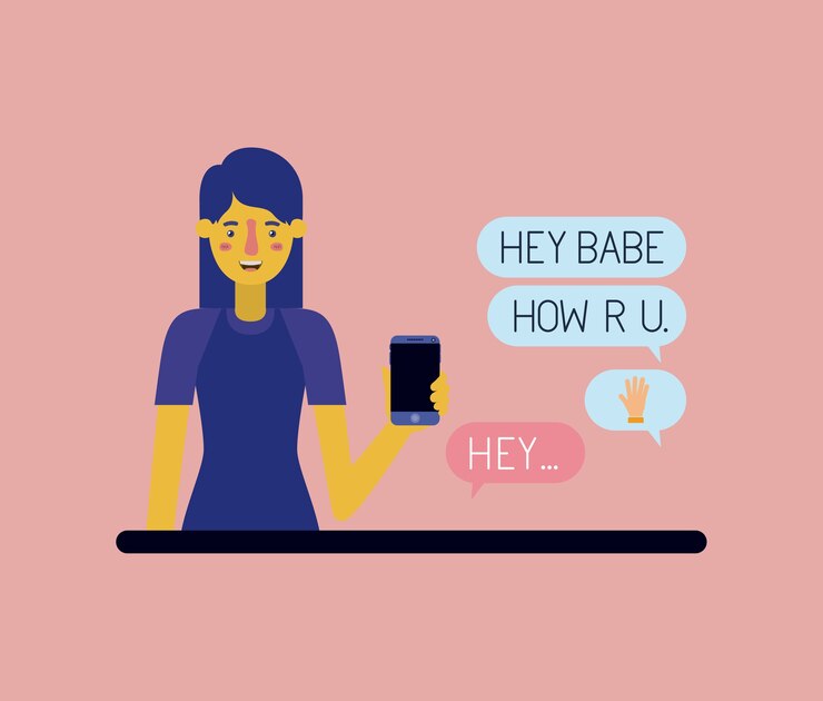 Vector mujer chateando con teléfono inteligente