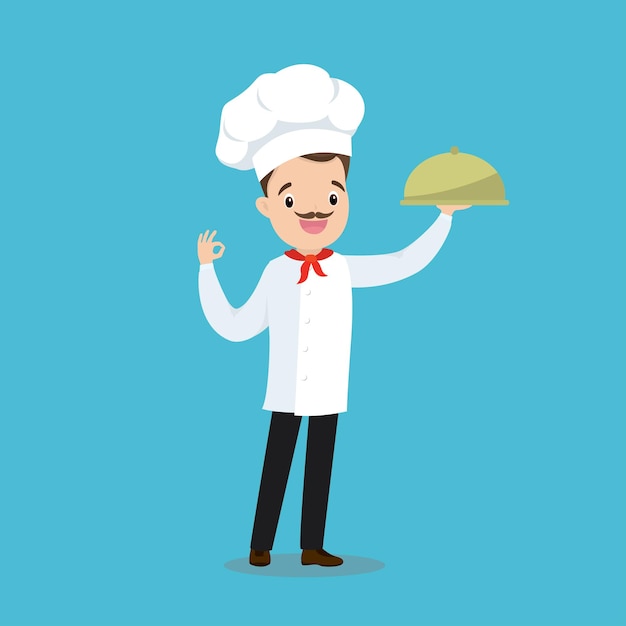 Mujer chef de dibujos animados con plantilla de tablero de menú vacío cocinero jefe en ilustración vectorial uniforme