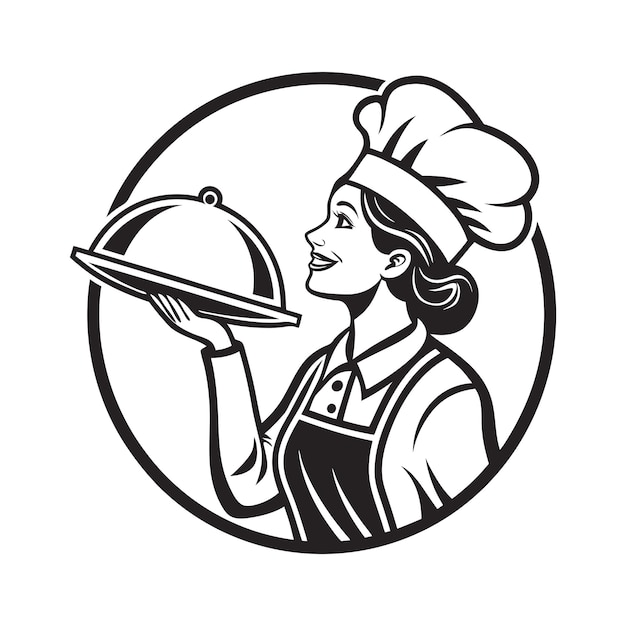 Mujer chef sosteniendo el plato del restaurante del delantal de la cocina sonriendo arte de la comida