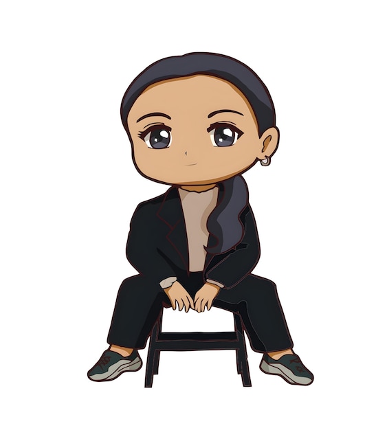 Mujer Chibi Sentada Ilustración