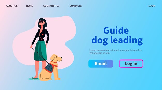 mujer ciega caminando con perro guía asistente animal protagonista personaje femenino navegación segura personas con discapacidades concepto horizontal copia espacio vector ilustración